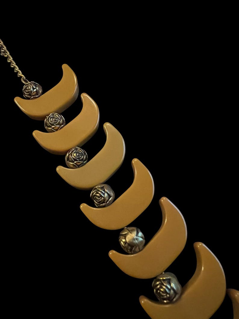 1940's Rare Crescent Moon Butterscotch Bakelite Choker Necklace & Earring Set