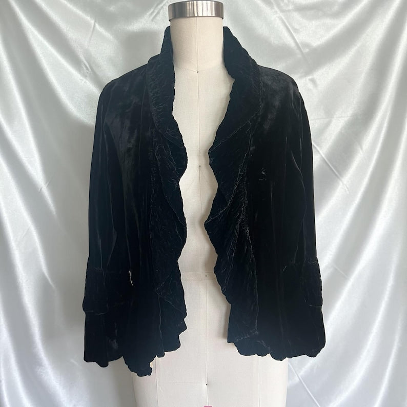 1930's Vintage Silk Velvet Ruffled Evening Jacket A Real Rare Find Fabulous Condition