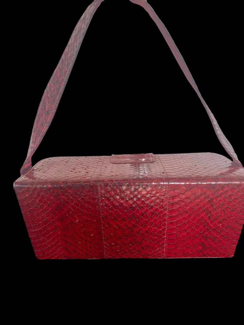 1940's Original Red Snakeskin Box Purse By Film Star Creations of Hollywood Beautiful Condition