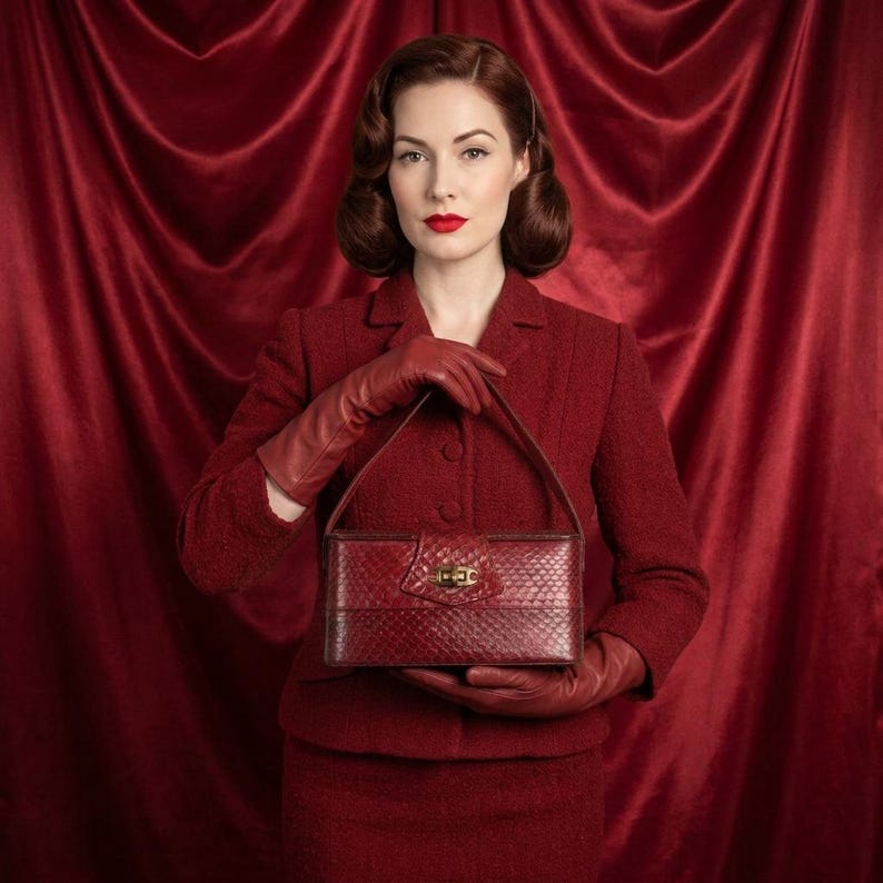 1940's Original Red Snakeskin Box Purse By Film Star Creations of Hollywood Beautiful Condition