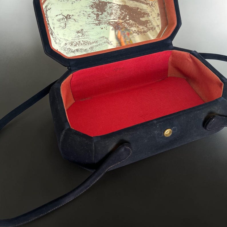 1940's 1950's Original Navy Blue Suede Structured Box Purse Beautiful Condition