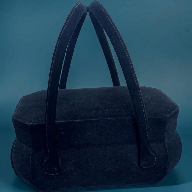 1940's 1950's Original Navy Blue Suede Structured Box Purse Beautiful Condition