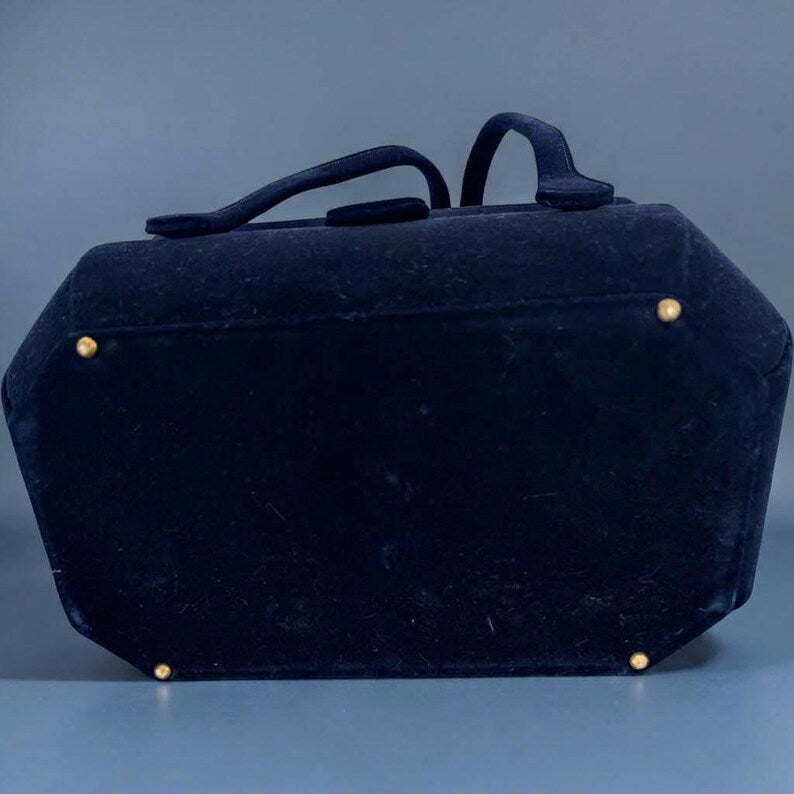 1940's 1950's Original Navy Blue Suede Structured Box Purse Beautiful Condition