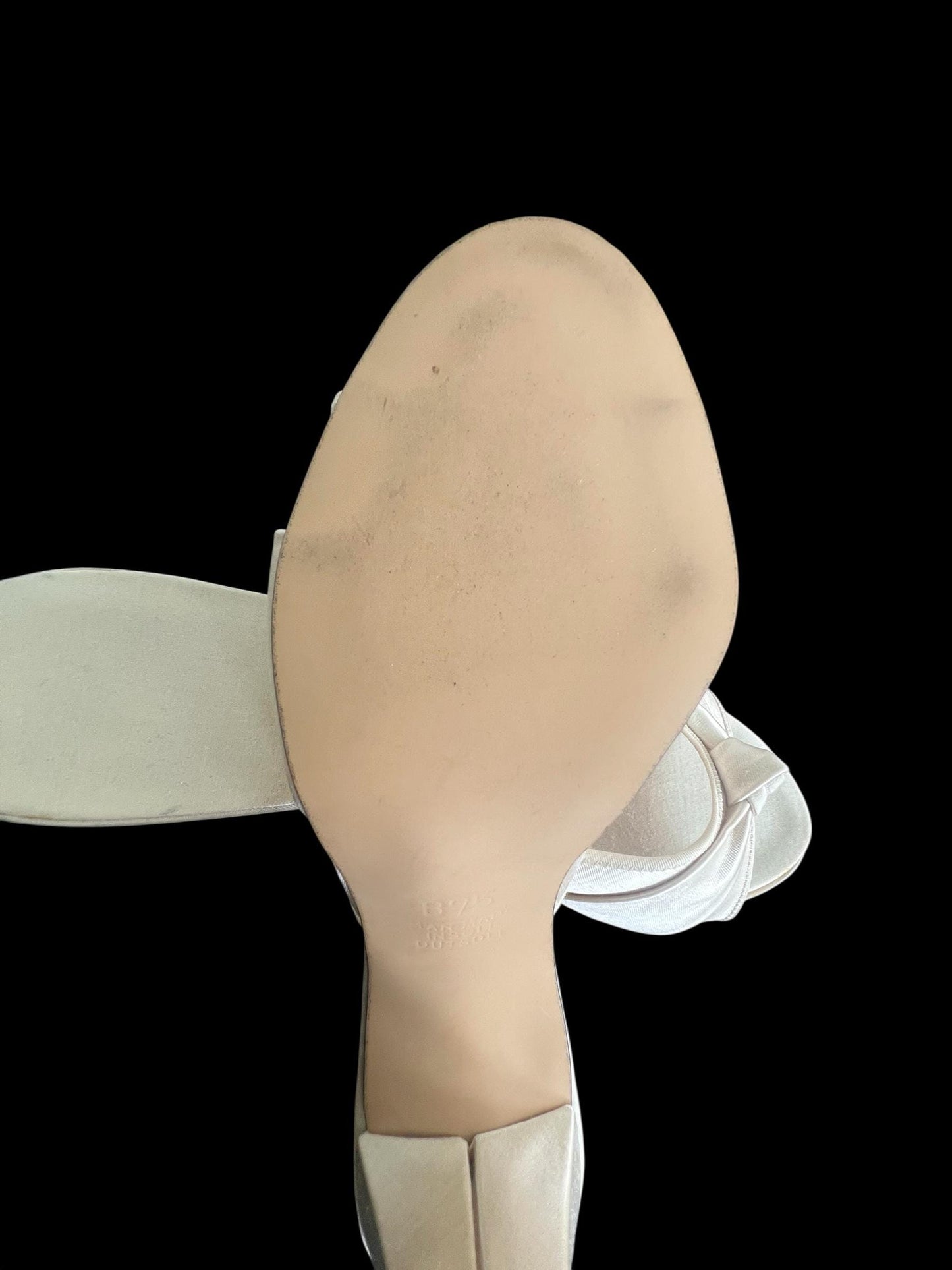 SOLD! Vintage 1950's Size 7 1/2 Slip On Cream Boudoir Satin Slippers Heels Open Toe