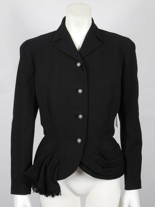 1950 Rich Black Soft Wool Jacket with Rhinestone Buttons