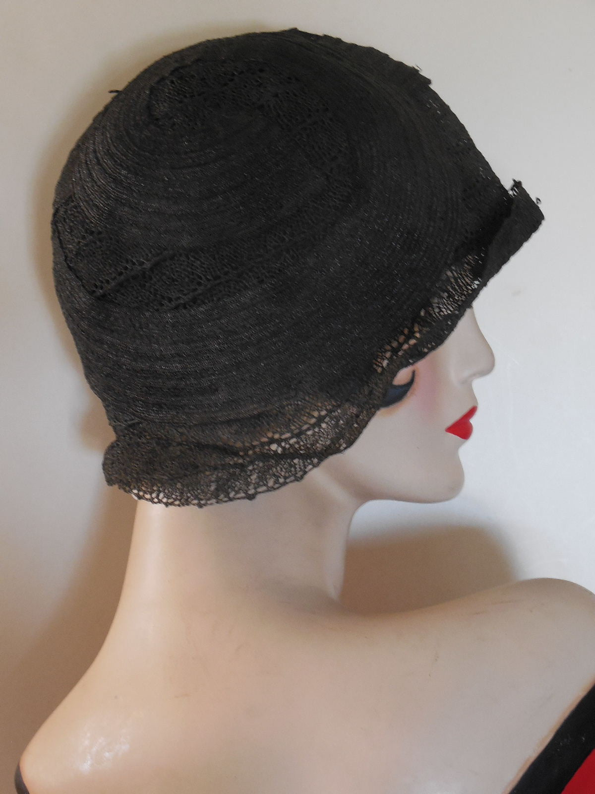 SOLD! Vintage 1920 Black Lace Large Size Cloche Perfect