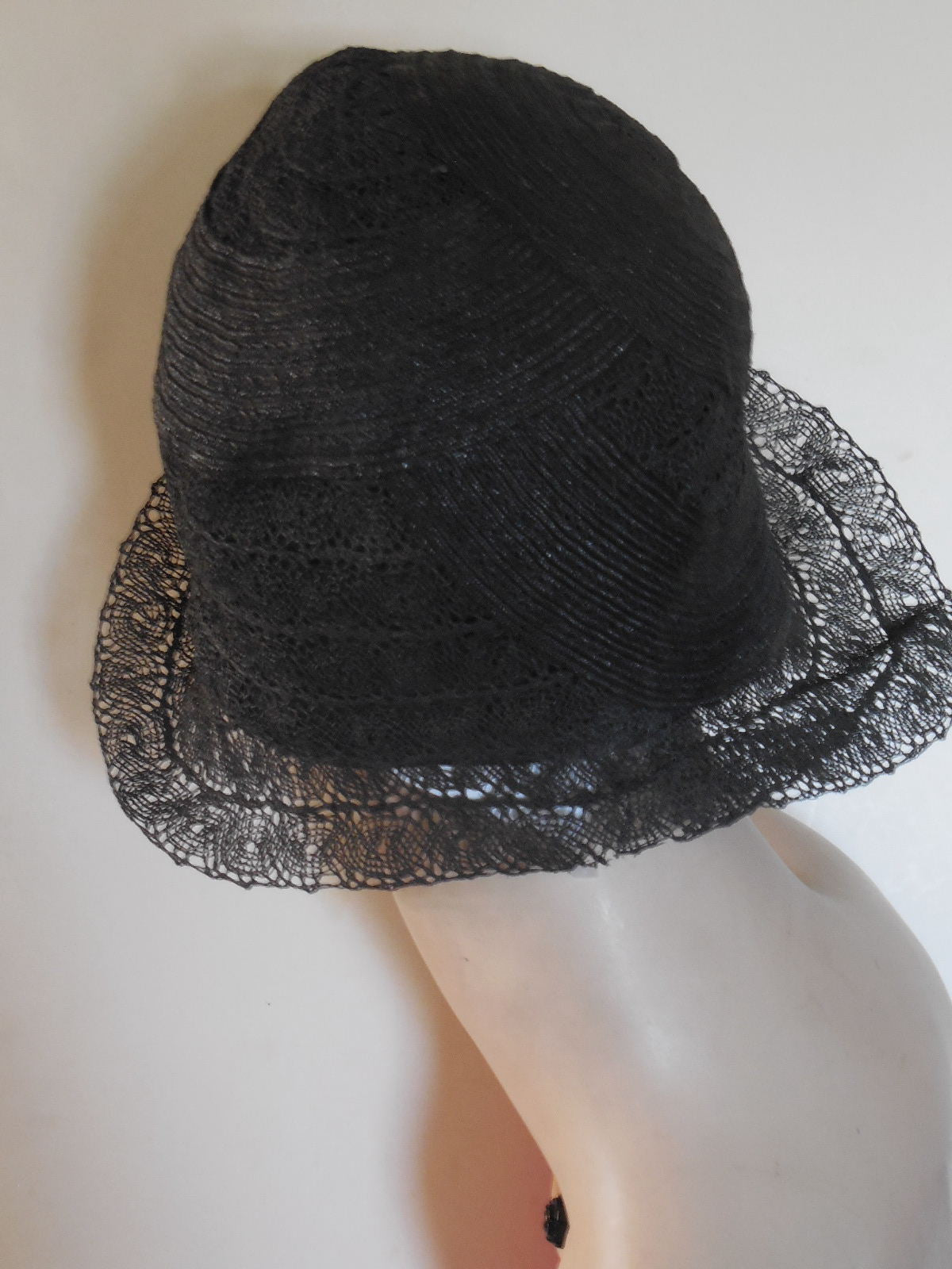 SOLD! Vintage 1920 Black Lace Large Size Cloche Perfect