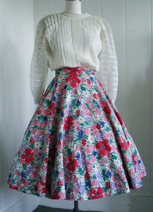 1950's Vintage Pink Floral Circle Skirt