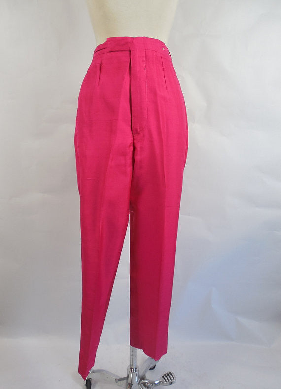 1960's/ 1950's Vintage Fuchsia Silk Capri Pants