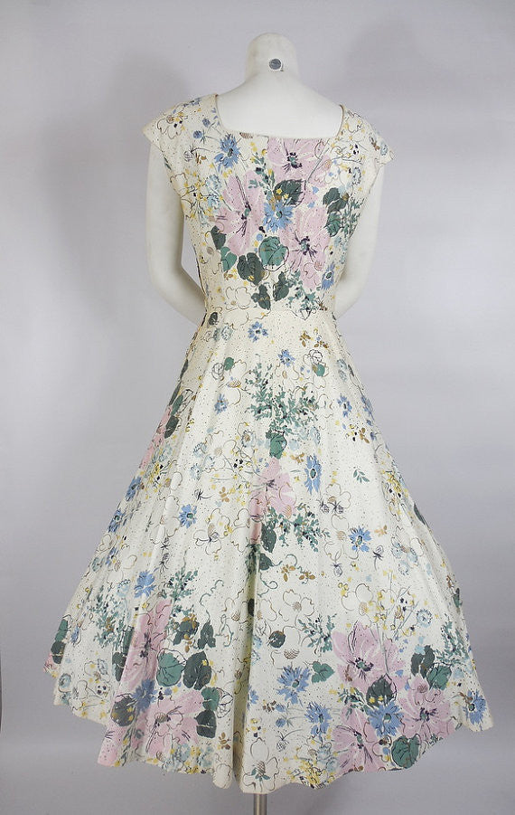 SOLD! 1950's Floral Cotton Kramer Original Dress
