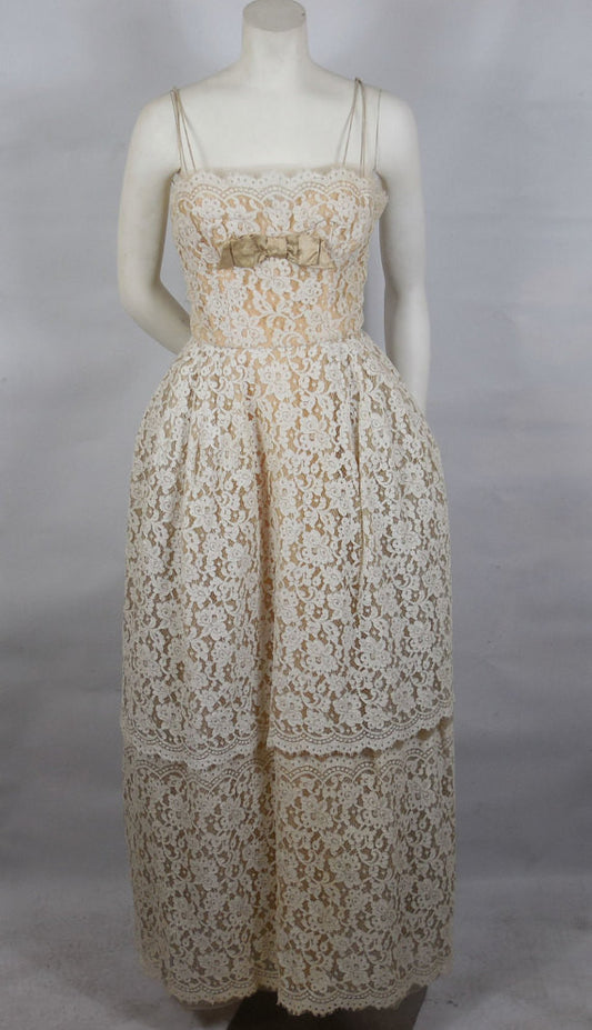 1950 Peggy Hunt Lace Shelf Bust Evening Gown Very Special