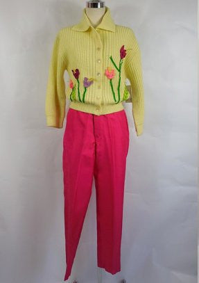 1960's/ 1950's Vintage Fuchsia Silk Capri Pants